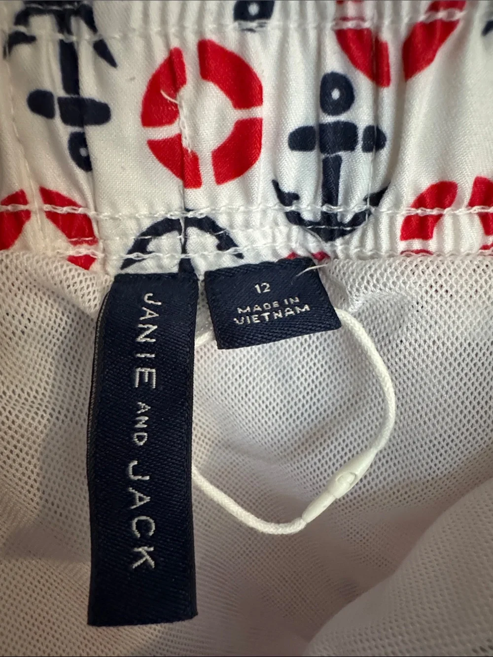Janie and Jack Red & Navy Nautical Print Swim Shorts
